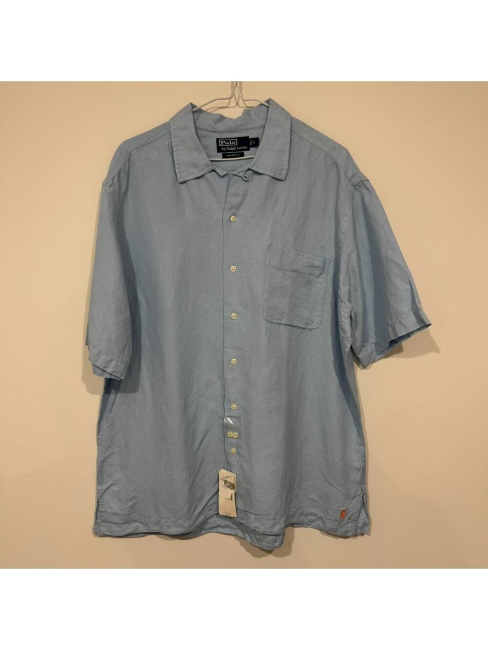 Vintage Polo Ralph Lauren Caldwell Linen Button Down Shirt Loop Collar L Blue